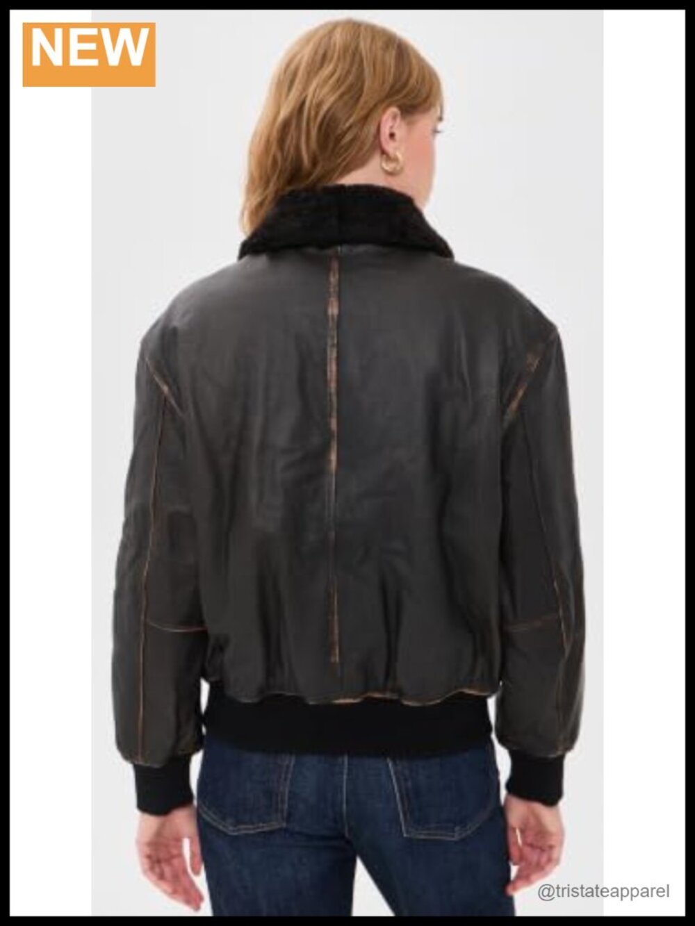 Detachable Collar Leather A-2 Bomber Jacket Women's Long Sleeve - Picture 2 of 5